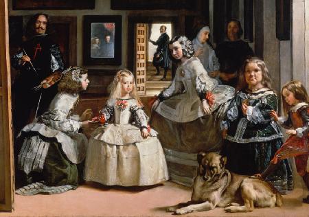 Las Meninas (detalle de la mitad inferior describiendo la familia de Felipe IV de España (1605 -1665