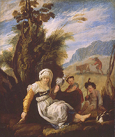 Adam und Eva nach der Vertreibung aus dem Paradies. de Domenico Fetti