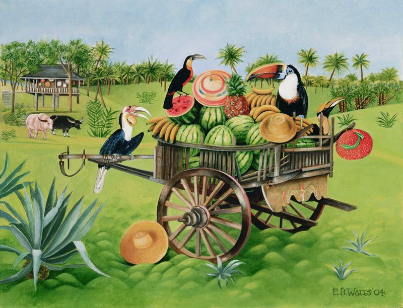 Toucans and Watermelons in Old Thai Cart de E.B.  Watts