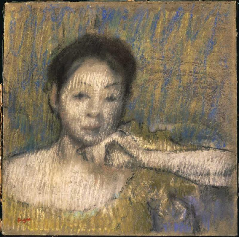 Brustbild einer Frau, ihre linke Hand am Kinn de Edgar Degas