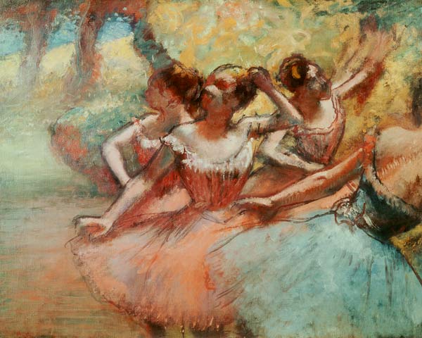 Cuatro bailarinas en el escenario de Edgar Degas