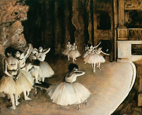 Dress rehearsal of the ballet on the stage de Edgar Degas
