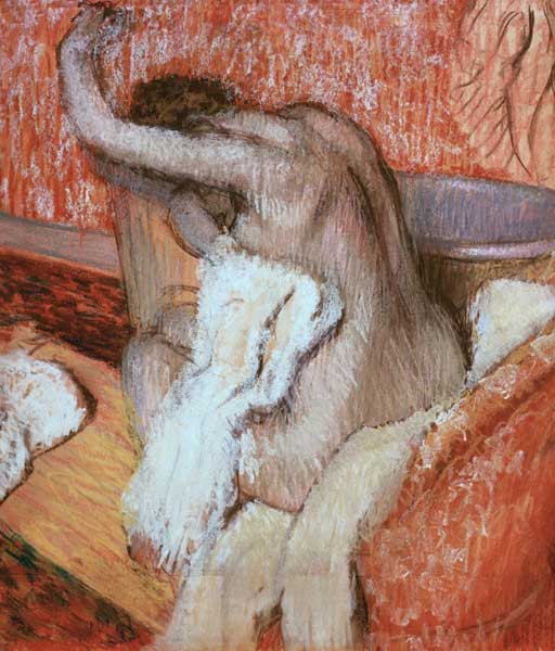 Después del baño - Edgar Degas en reproducción impresa o copia al óleo  sobre lienzo.