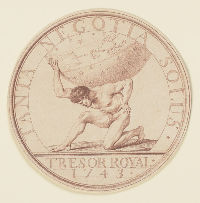 Atlas trägt die Himmelskugel (Sondermünze "Trésor Royal 1743") de Edme Bouchardon