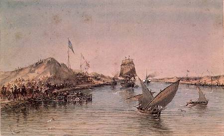 Shipping on the Suez Canal from a souvenir album commemorating the Voyage of Empress Eugenie (1826-1 de Edouard Riou