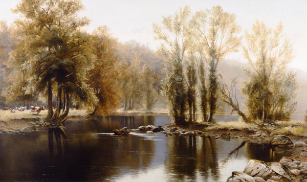 Extensive River Landscape with Cattle de Edward J. Duval
