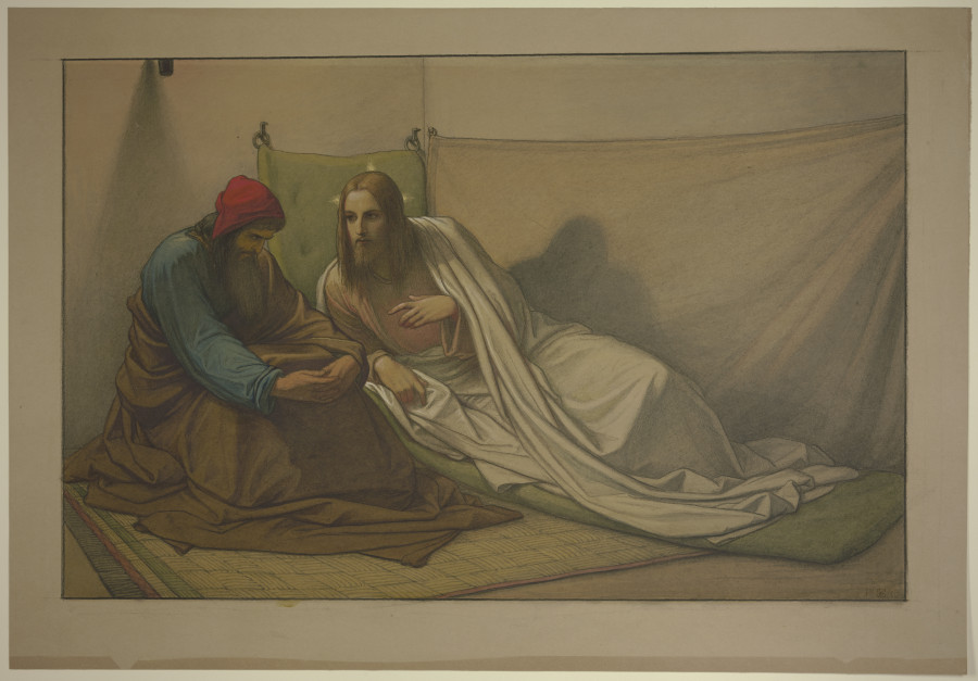 Christus und Nikodemus: Nächtliche Lehre (erste Komposition) de Edward von Steinle
