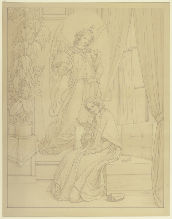 Die lesende Antonia Brentano mit einem Engel de Edward von Steinle