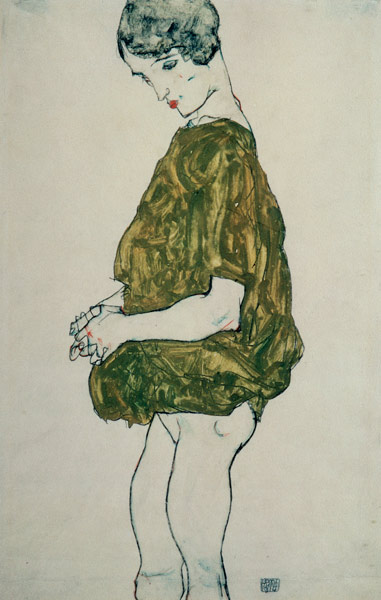 Stationary woman with folded hands de Egon Schiele
