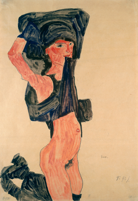 Kniendes girl, himself pulling the skirt over the de Egon Schiele