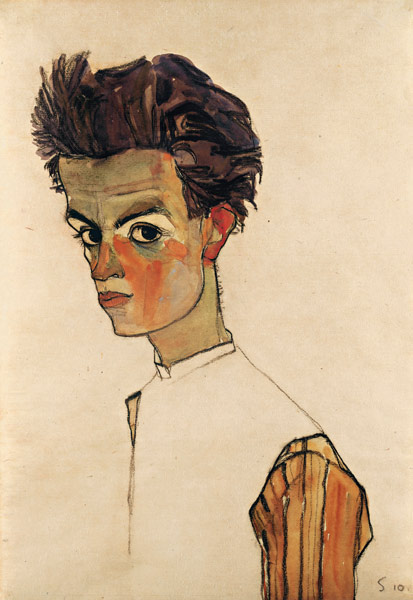 Autorretrato con camisa a rayas de Egon Schiele