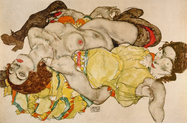 Two girls, lying in position crossed over de Egon Schiele