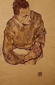 Portrait Karl Grünwald with clasped hands de Egon Schiele
