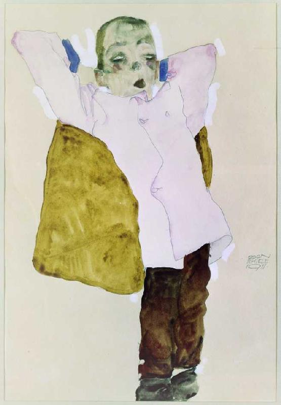 Junger Mann mit rosa Jacke de Egon Schiele