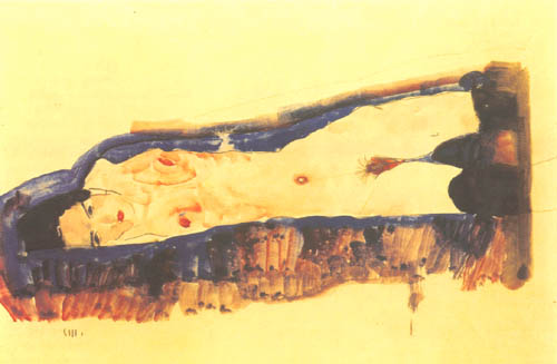 Lying act with black stockings de Egon Schiele