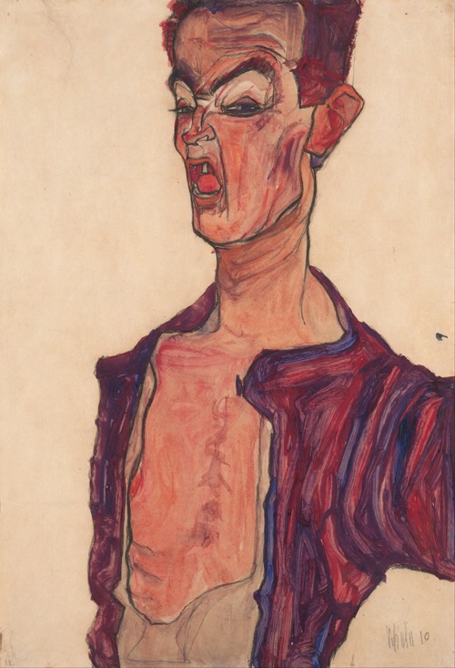 Self-Portrait, Grimacing de Egon Schiele
