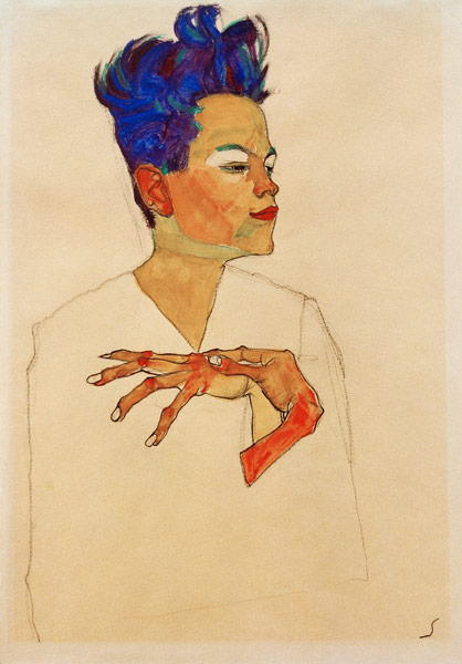 Autorretrato con las manos en el pecho de Egon Schiele