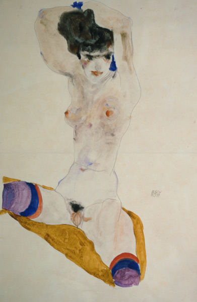 Poor crossed a sedentary naked girl over over the de Egon Schiele