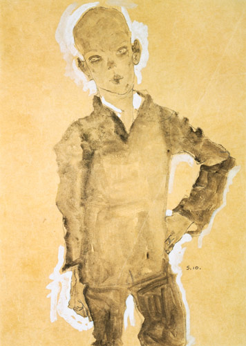 Stationary boy, con hand supported to the hip. de Egon Schiele