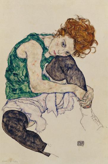 Mujer sentada apoyada sobre su rodilla - Egon Schiele