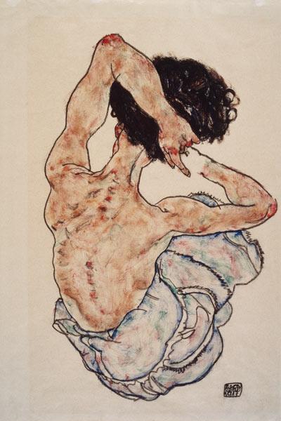 Mujer con las manos entrelazadas, vista de espalda