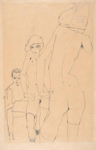 Schiele con Modelo Desnudo ante el Espejo 1910