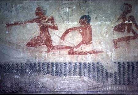 Fishermen and a crocodile from the North wall of the Mastaba Chapel of Ti, Old Kingdom de Egyptian