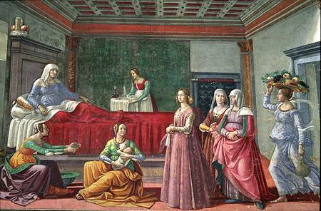 The Birth of St. John the Baptist (fresco) de  (eigentl. Domenico Tommaso Bigordi) Ghirlandaio Domenico