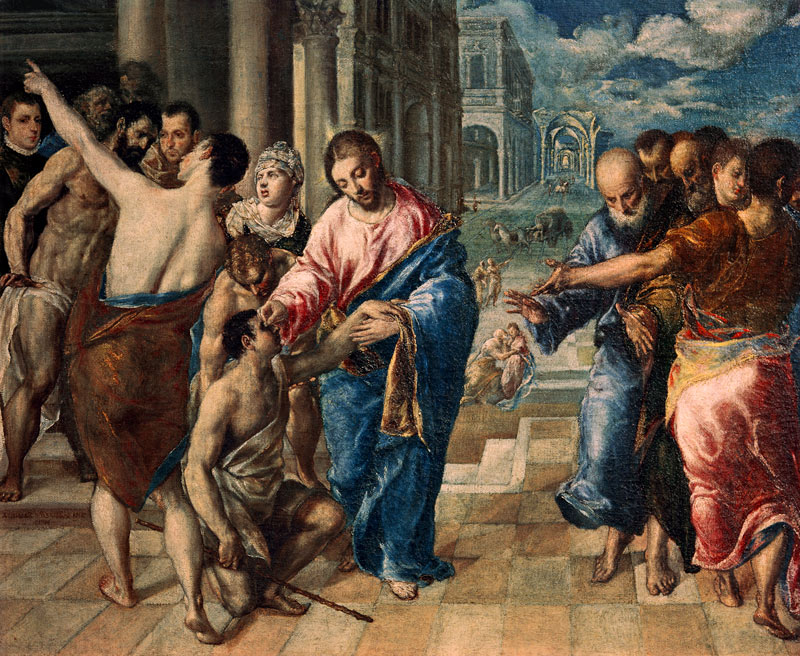 Jesus healing the blind man de (Dominikos Theotokopulos) El Greco