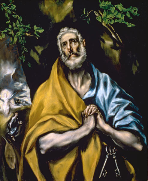 Las lágrimas de San Pedro - El Greco en reproducción impresa o copia al  óleo sobre lienzo.