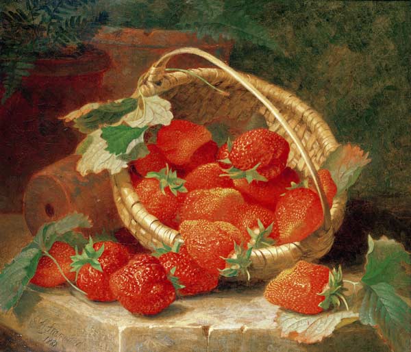 A Basket of Strawberries on a stone ledge de Eloise Harriet Stannard