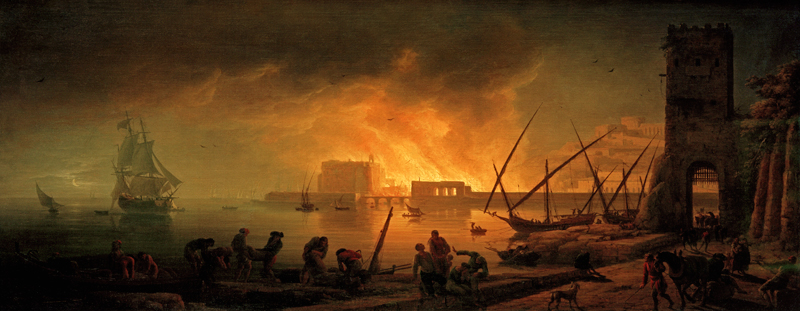 C.-J.Vernet, Harbour fire at night de Emile Jean Horace Vernet