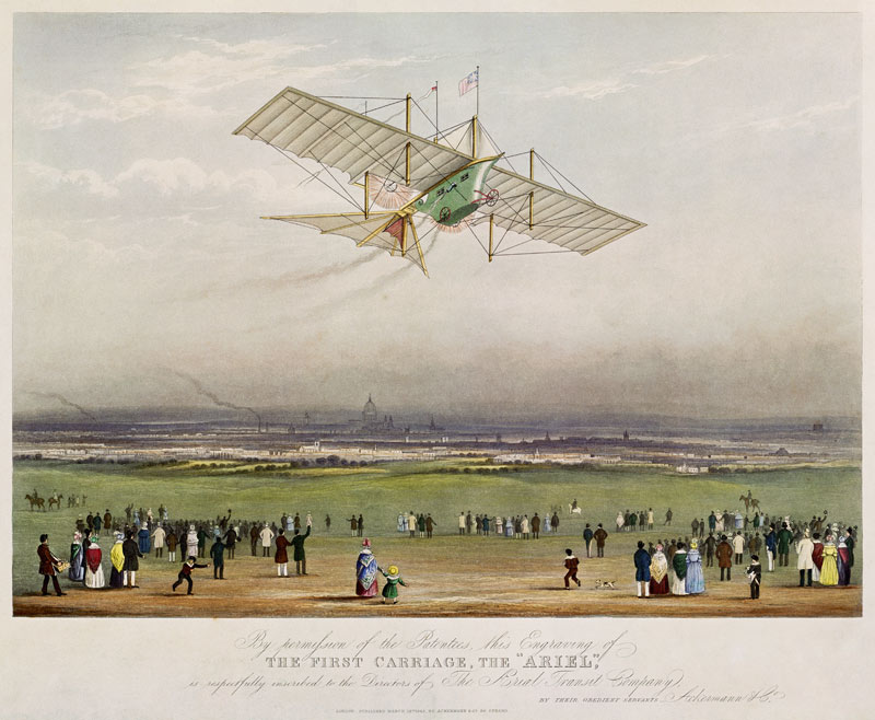 The Flying Machine, the ''Ariel'', from designs prepared by W.S. Henson in 1842, published by Ackerm de English School