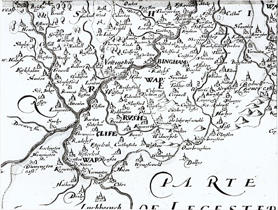 Detail of a map of the county of Nottinghamshire showing the town of Nottingham de English School