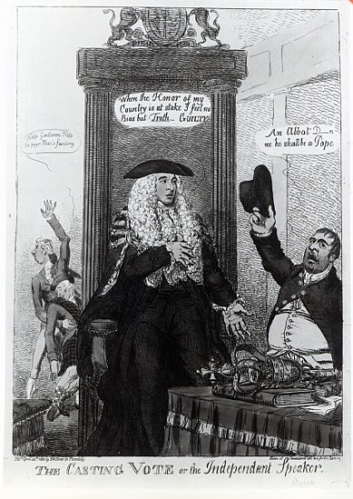 The Casting Vote, or the Independant Speaker, satirical cartoon showing then Prime Minister, Henry A de English School