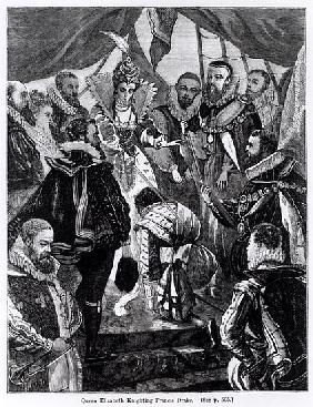 Queen Elizabeth I (1530-1603) Knighting Francis Drake (c.1540-96) in 1581