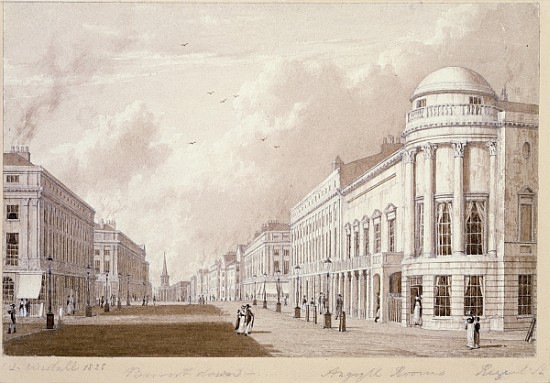 View of Regent Street, 1825 (ink pencil wash on paper) de English School
