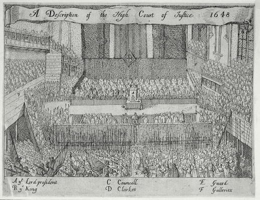 A Description of the High Court of Justice (The Trial of Charles I) (engraving) de English School, (17th century)