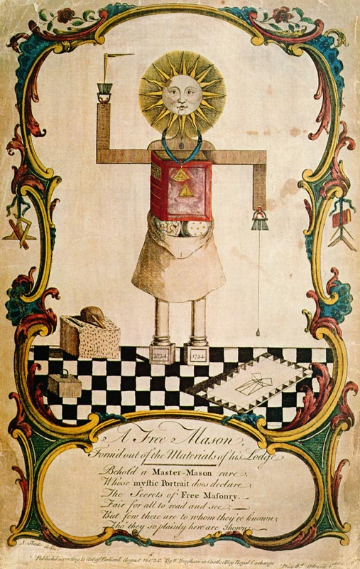 A freemason forged through the tools of his lodge, 1754 (coloured engraving) de English School, (18th century)
