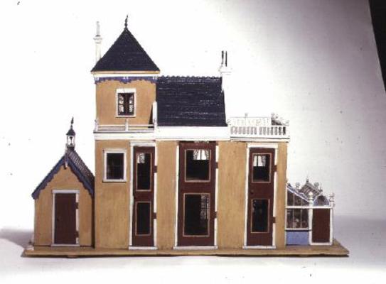 Model villa made of carved wood in the architectural style of 1860's made by Thomas Risley (1872-193 de English School, (19th century)
