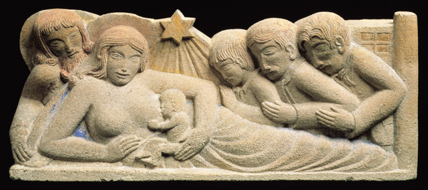 Nativity and the Adoration of the Magi, 1922 (portland stone relief with added colour)  de Eric Gill