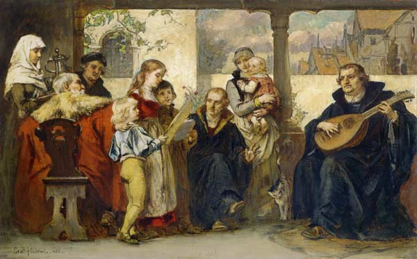 In the circle of his family playing instruments fo de Ernst Hildebrandt