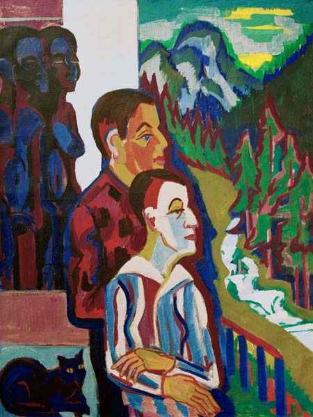 Antes de la salida del sol, con Erna ante la casa de abejas silvestres de Ernst Ludwig Kirchner