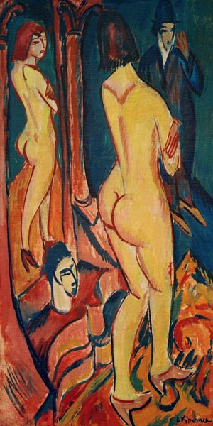 Desnudo de espaldas al espejo y hombre - Ernst Ludwig Kirchner