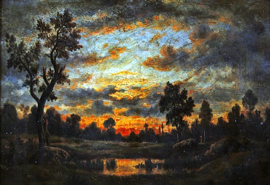 Landscape at sunset de Etienne-Pierre Théodore Rousseau