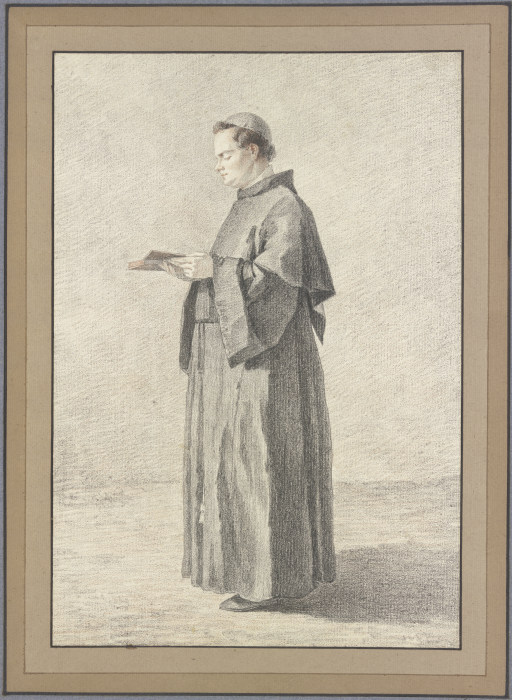 Ein junger Geistlicher im Profil nach links, in einem Buche lesend de Etienne Theaulon