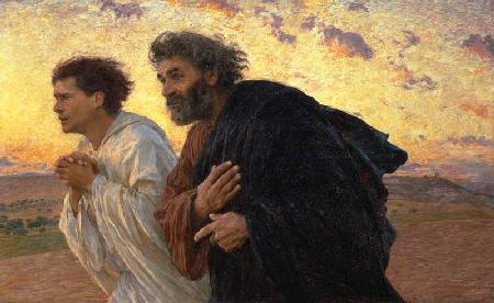 En la mañana de la resurrección, los Discípulos Pedro y Juan caminan hacia la tumba.