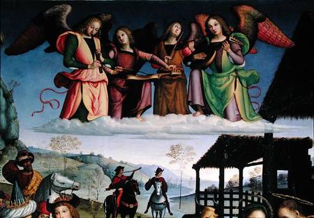 The Adoration of the Magi, detail of angel musicians de Eusebio  da San Giorgio