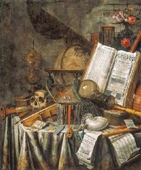 Vanitas quiet life with musical instruments, astro