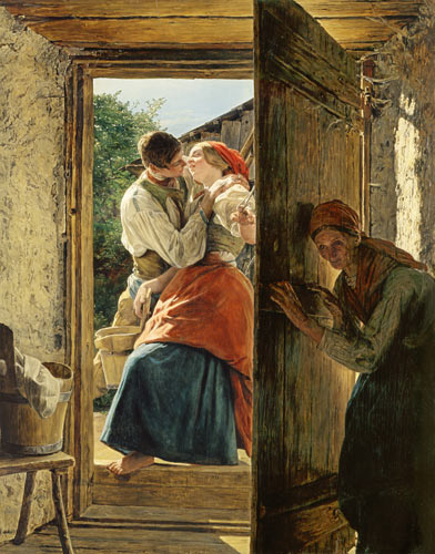 Amor a escondidas (el beso) de Ferdinand Georg Waldmüller